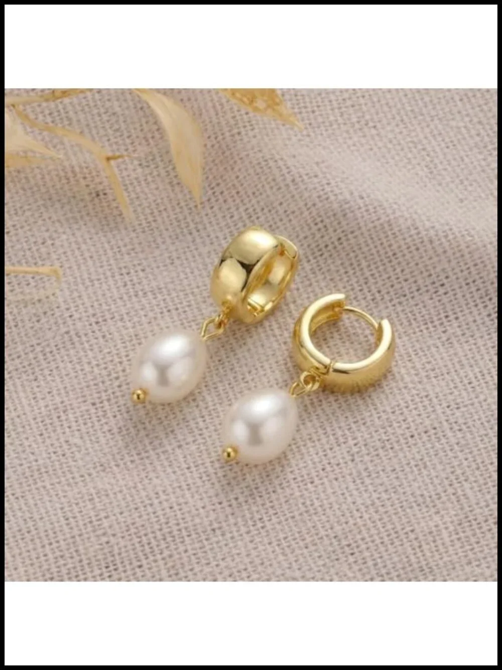 14K Gold Plated Chunky Hoop Earrings with Pearl Charms for Women Trendy Dangle